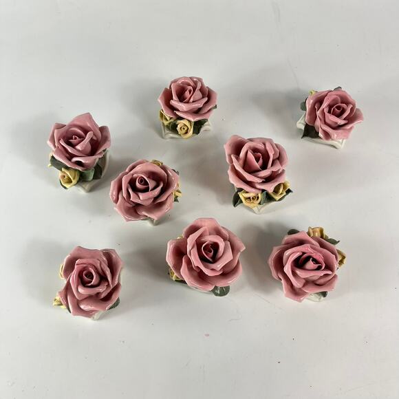 x8 1940s Kronach Bavarian Porcelain Dusty Pink Rose Flower Figurine 1.5" Bisque - Picture 1 of 15